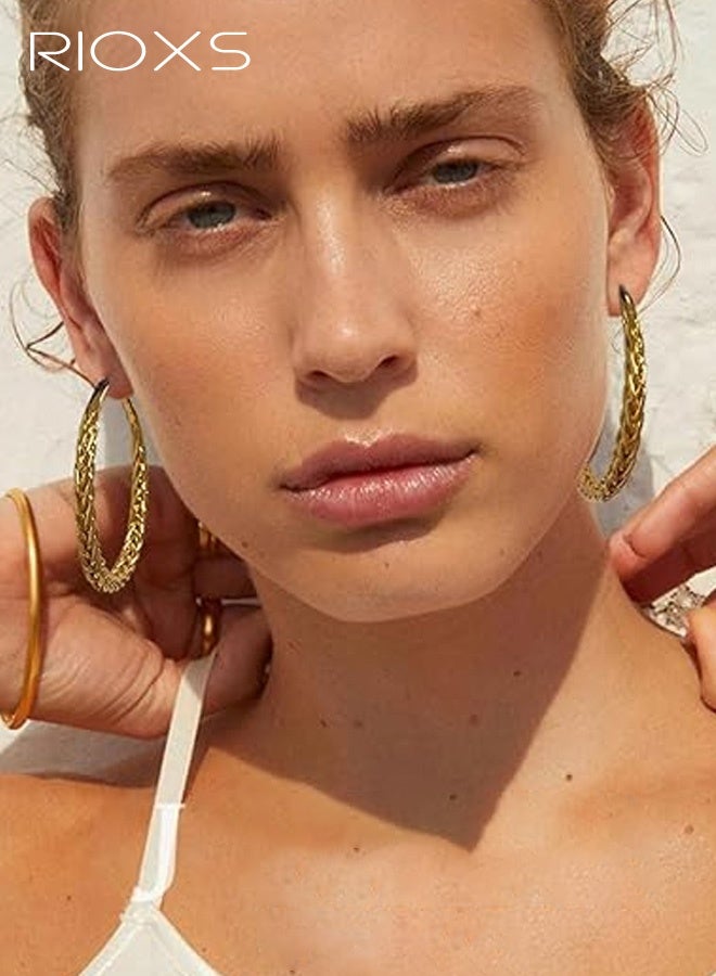 RIOXS Women's Hoop Earrings, Large Circle Design with Flat Inner Surface and Curved Outer Edge, Three-Dimensional Minimalist Dangle Earrings, Lightweight Hypoallergenic Material, Perfect for Parties, Galas, Vacations, Everyday Wear, and Special Occasions - Image 3